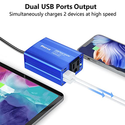 150W Car Power Inverter DC 12V to 110V AC Converter with 3.1A Dual USB Power inverters for Vehicles,Road Trip Essentials Camping Accessories Blue - color: Blue