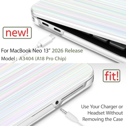 May Chen Compatible with MacBook Neo 13 inch Case 2026 Model A3404, Plastic Hard Shell,Keyboard Cover,Screen Protector,Dust Plug, for MacBook Neo 13" with A18 Pro Chip, Blue Strips - color: Blue strips