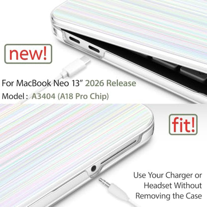 May Chen Compatible with MacBook Neo 13 inch Case 2026 Model A3404, Plastic Hard Shell,Keyboard Cover,Screen Protector,Dust Plug, for MacBook Neo 13" with A18 Pro Chip, Blue Strips - color: Blue strips