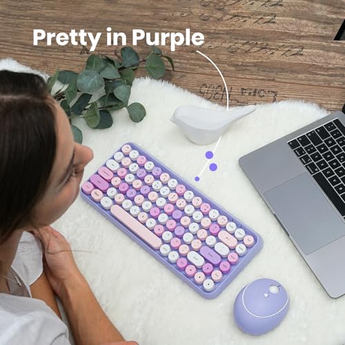 Perixx PERIDUO-713PP Wireless Mini Keyboard and Mouse Combo - Retro Round Key Caps - Pastel Purple - US English Layout (PD-713PPUS-11953) - color: Purple