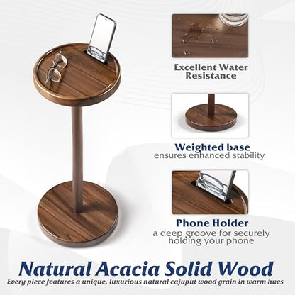 BLUEWEST 22 Inch Tall Compact Drink Table, Flat Top, Weighted Base, Walnut | Durable Pedestal Accent Table for Living Rooms, Bedrooms or Offices, with a Compact Design for Cocktails and Everyday Drinks. - color: Medium Walnut