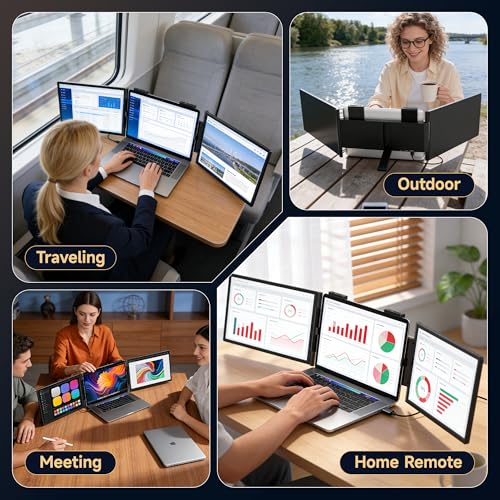 One Cable No Driver Laptop Screen Extender,14" FHD 1080P IPS Portable Monitor,1-Min Setup USB-C Plug and Play, Ultra-Slim Triple Screen for 12-15.6" Laptops Windows/MacOS/Android (14.2FHD)
