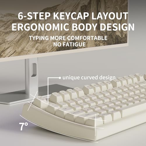 SEUNKWANG EWEADN V97 Cute Creamy Keyboard, Bluetooth/2.4GHz Gaming Keyboard Wireless with RGB Backlit, Media Knob, Curved Body, Rechargeable Quiet Computer Keyboards for MAC Xbox PC Gamer-White