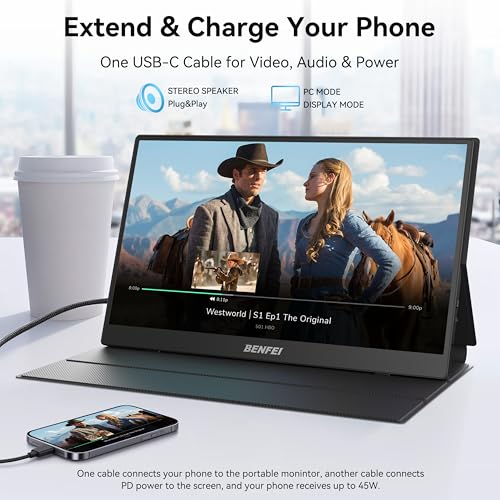 BENFEI Portable Monitor 15.6'', FHD 1080P HDMI USB-C Gaming Display, Ultra-Slim IPS HDR Screen w/Smart Cover & Speakers, Plug & Play External Monitor for Laptop PC Phones Tablet PS5/4 Xbox Switch