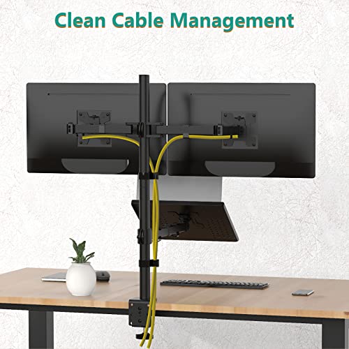 WALI Triple Arm Laptop and Dual Monitor Desk Mount for 17" Notebook and Up to 27" Screens, Extra Tall Adjustable Monitor Stand with Laptop Tray, VESA 75x75 100x100, Black (M002XLLP) - size: Triple, style: Adjustable Desk Mount