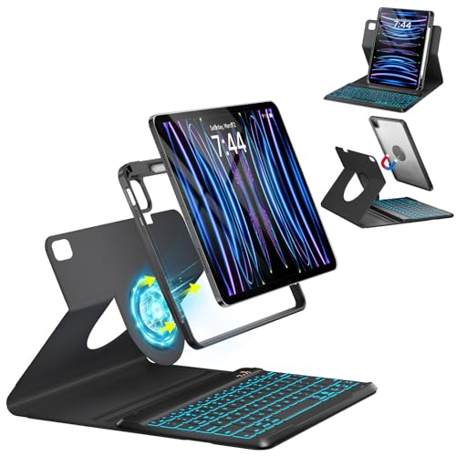 OYEEICE Keyboard Case for iPad Air 13-inch (M2) 2024 | Pro 12.9-inch 6th/5th/4th/3rd Gen 2022, 360° Rotatable, 7-Colors Backlit Wireless Keyboard - color: Black, size: 12.9 inch (13"Air M2 & 12.9"pro 6/5/4/3th)