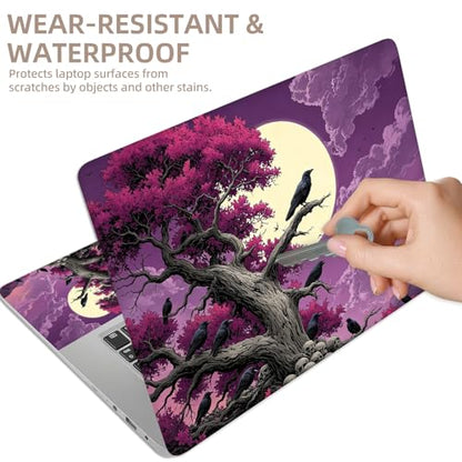 Universal Laptop Skin Sticker for 12/13/14/15.6 Inch Laptops, Reusable Vinyl Laptop Decal Cover, Waterproof Scratch Resistant Notebook Skin with 2 Wrist Pads,Gothic Raven Moon - color: Gothic Raven Moon