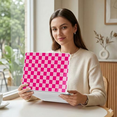 MEEgoodo 4-in-1 Printed Case for MacBook Neo 13 inch 2026 Release Model A3404, Laptop Hard Shell Cases with Keyboard Skin & Screen Protector & Webcam Covers, Rose&Light Pink Checkerboard - color: Rose&Light Pink Checkerboard