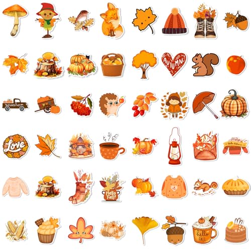 XZENTIRA 101 PCS Fall Stickers, Cute Autumn Thanksgiving Style Stickers for Laptop Scrapbooking Water Bottles Envelopes, Harvest Party Favorites, Pumpkin Maple Leaf Sticker Decals for Kids Teens Adult - style: Fall