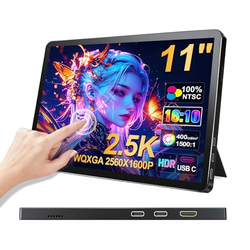 11 inch 2.5K 2560x1600 139% sRGB 1500:1 Portable Touchscreen USB-C HDMI Monitor 400nits for PC, Screen Extender IPS Small HDR Touch Screen Monitor, Mini CNC Display for Laptop PC Xbox PS4/5 - size: 11 inch