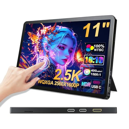 11 inch 2.5K 2560x1600 139% sRGB 1500:1 Portable Touchscreen USB-C HDMI Monitor 400nits for PC, Screen Extender IPS Small HDR Touch Screen Monitor, Mini CNC Display for Laptop PC Xbox PS4/5 - size: 11 inch