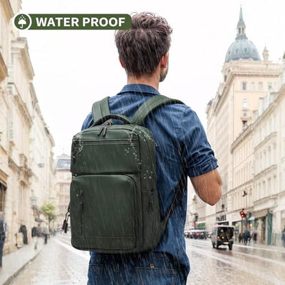 Waterproof Laptop Backpack for Men & Women, Flight Approved Anti-Theft Daypack with 15.6-inch Laptop Sleeve (Green) - color: Green