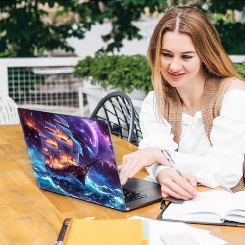 Laptop Skin Sticker Decal, Universal Reusable Vinyl Laptop Cover for 12" 13" 13.3" 14" 15" 15.4" 15.6" Notebook PC, Reusable Waterproof Scratch-Resistant with 2 Wrist Pads,Art Galaxy Ship - color: Art Galaxy Ship