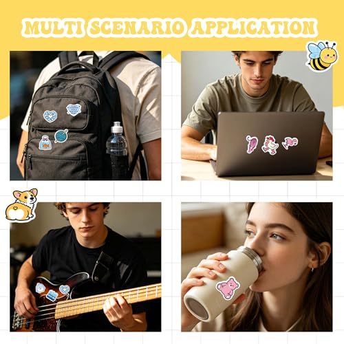 60 Pcs Funny Water Bottle Stickers for Kids | Cute Preppy Aesthetic Waterproof Vinyl Laptop Decals, Luggage Scrapbook Skateboard Phone Case DIY Decoer - color: Non-luminescent-493kscp