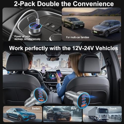 USB C Car Charger,4-Port 98W Super Fast Charging Cigarette Lighter Adapter | Dual PD 30W Car Phone Charger Adapter,Multi Port Cigarette Lighter USB Charger for iPhone 17/16/15 Pro Max,Galaxy,Pixel,iPad - color: Gray