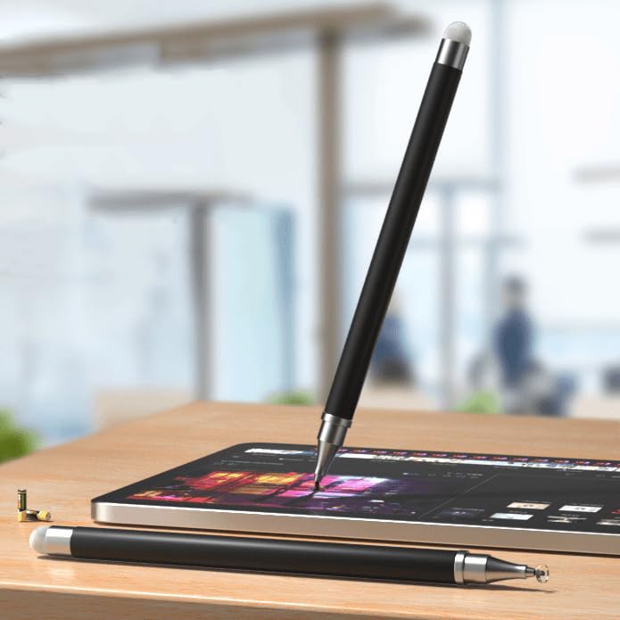 2 in 1 Stylus Pens for Touch Screens, High Sensitivity & Precision Capacitive Stylus for All Universal Touchscreen Devices (Black) - color: Black