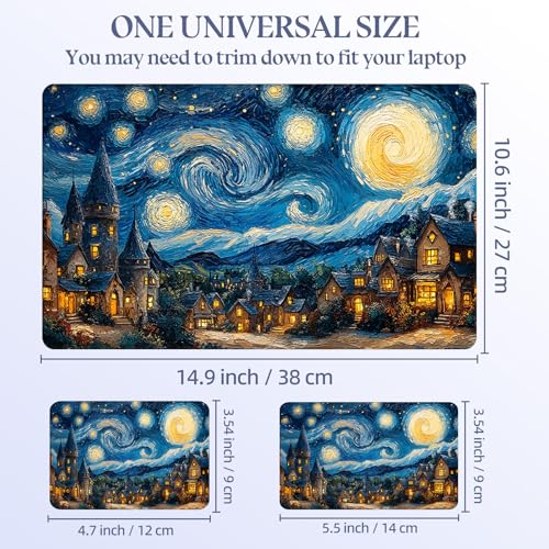 Universal Laptop Skin Sticker Decal,15.6 Inch Laptop Vinyl Cover for 13" 14" 15.6" Laptop,Scratch-Resistant Waterproof Protector Wrap,Reusable with Wrist Pads,Starry Night Magical Town - color: Starry Night Magical Town