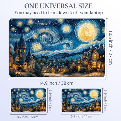 Universal Laptop Skin Sticker Decal,15.6 Inch Laptop Vinyl Cover for 13" 14" 15.6" Laptop,Scratch-Resistant Waterproof Protector Wrap,Reusable with Wrist Pads,Starry Night Magical Town - color: Starry Night Magical Town