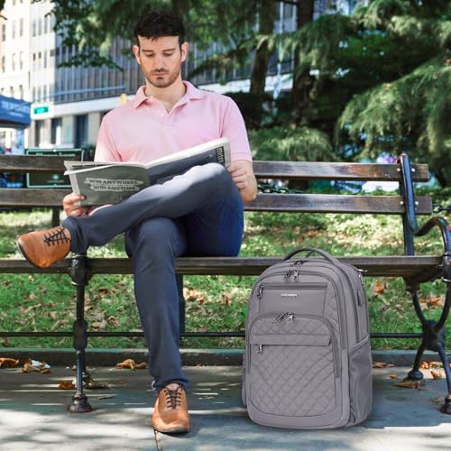 KROSER Travel Laptop Backpack 17 Inch Large Computer Backpack Water-Repellent Daypack with USB Charging Port & Headphone Interface RFID Pockets for Work/Business/College/Men/Women Dark grey(Quilted) - color: Quilted Dark Grey
