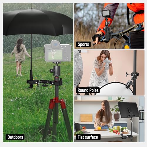 Neewer Double Super Clamp Camera Mount with Magic Arm, Cold Shoes for Desk Studio Light Stand Holder Photography Reflector, Flag, Cross Bars, Motorcycle, Umbrella, Pole Stick Shoot Accessories Tools | For Desk, Studio Light Stand Holder, Photography Refle