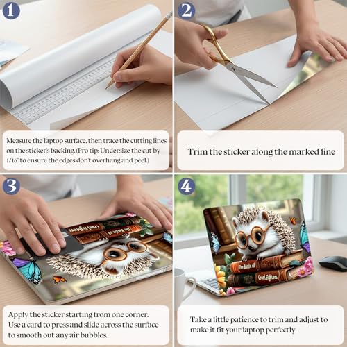 Universal Laptop Skin Sticker Decal,15.6 Inch Laptop Vinyl Cover for 13" 14" 15.6" Laptop,Scratch-Resistant Waterproof Protector Wrap,Reusable with Wrist Pads,Glasses Hedgehog Book - color: Glasses Hedgehog Book