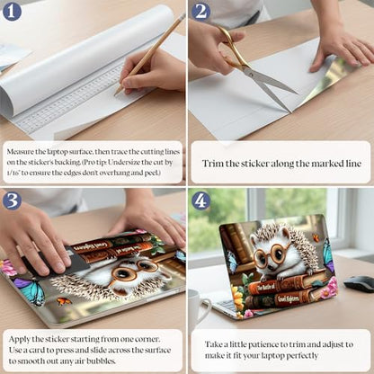 Universal Laptop Skin Sticker Decal,15.6 Inch Laptop Vinyl Cover for 13" 14" 15.6" Laptop,Scratch-Resistant Waterproof Protector Wrap,Reusable with Wrist Pads,Glasses Hedgehog Book - color: Glasses Hedgehog Book
