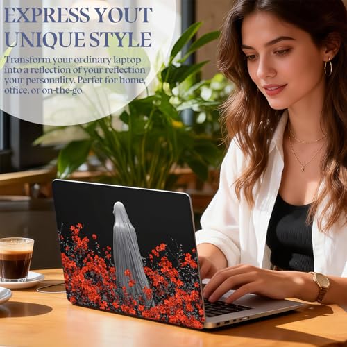 Universal Laptop Skin Sticker Decal,15.6 Inch Laptop Vinyl Cover for 13" 14" 15.6" Laptop,Scratch-Resistant Waterproof Protector Wrap,Reusable with Wrist Pads,Ghostly Figure in Red Flowers - color: Ghostly Figure in Red Flowers