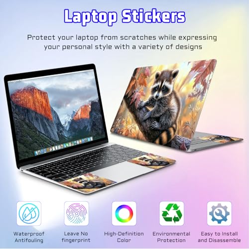 Universal Laptop Skin Sticker Decal, Compatible with MacBook HP Dell Lenovo 12"-15.6", Reusable Vinyl Notebook Cover 3PCS Set, High-Recognition Film-Cute Raccoon - color: Cute Raccoon