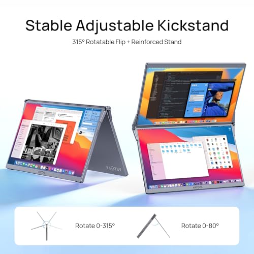 ARZOPA 15.6" Dual Portable Monitor for Laptop, Foldable Stackable FHD 1080P 100% sRGB IPS Extender, USB C & HDMI Connectivity, Adjustable Kickstand, for Mac PC Windows Gaming Office Travel-E1 Gray
