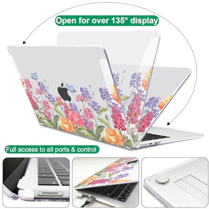 Compatible with MacBook Air 13 inch Case 2026 2025-2022 M5 M4 M3 M2 Chip A3449 A3240 A3113 A2681, Pattern Hard Shell Laptop Case Keyboard Cover for MacBook Air 13.6 M5, Pink & Purple Flowers - color: Pink & Purple Flowers