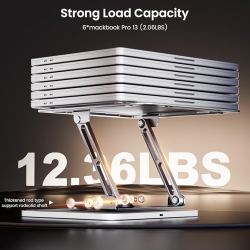 JOYEKY Adjustable Laptop Stand with RGB Lighting,Aluminum Ergonomic Computer Stand with 360° Rotating Base,Foldable & Portable Laptop Riser, Suitable for All 10-16” Laptops (Grey) - color: RGB-Grey