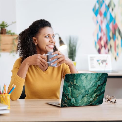 Universal Laptop Skin, DIY Cut-to-Fit Vinyl Cover Compatible with HP, Dell, Lenovo, Mac (13.3" to 15.6"), Anti-Scratch, No Residue & Bubble-Free Protective Decal Sticker, Emerald Gold Marble - color: Emerald Gold Marble