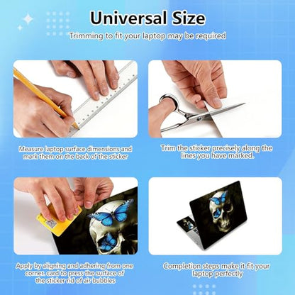 Universal Laptop Skin Sticker Decal for 11.6”12" 13" 13.3" 14" 15" 15.4" 15.6" Reusable Waterproof Scratch-Scratch Resistant Protective Vinyl Laptop Notebook Skin Stickers - Blus Butterflies Skull - color: Blus Butterflies Skull
