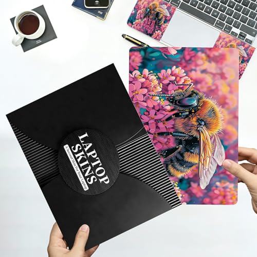 Universal Laptop Skin Sticker with 2 Wrist Pad Decals, 3-Piece Removable Vinyl Laptop Cover, Bee Pink Flower Waterproof Anti-Scratch, Easy-Trim Fit for 13.3" 14" 15.6" Laptops - color: Bee Pink Flowers