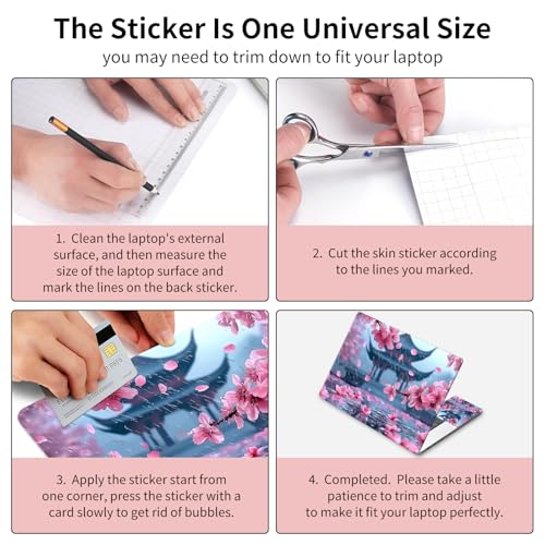 15.6 Inch Laptop Skin Sticker, Reusable Vinyl Cover Protector with 2 Wrist Pad Skins, Removable Waterproof Scratch-Resistant for 12-15.6 Inch Laptop Notebook,Cherry Blossoms - color: Cherry Blossoms
