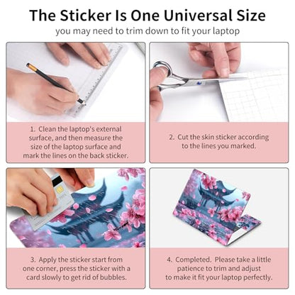 15.6 Inch Laptop Skin Sticker, Reusable Vinyl Cover Protector with 2 Wrist Pad Skins, Removable Waterproof Scratch-Resistant for 12-15.6 Inch Laptop Notebook,Cherry Blossoms - color: Cherry Blossoms