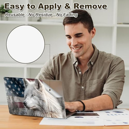 Universal Laptop Skin Sticker, 11-15.6 Inch Reusable Vinyl Laptop Skin Decal, Scratch Resistant Waterproof Cover, Easy to Trim & Apply, American Flag Wolf - color: American Flag Wolf