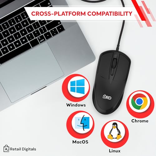 3-Button USB Wired Mouse | High-Precision Optical Tracking | Durable for Desktop & Laptop | Black