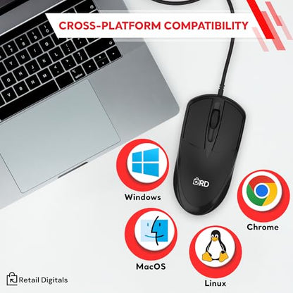3-Button USB Wired Mouse | High-Precision Optical Tracking | Durable for Desktop & Laptop | Black