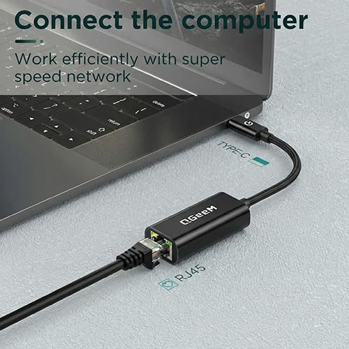 QGeeM USB C to Ethernet Adapter, 1000Mbps Gigabit RJ45 LAN Network Dongle, Thunderbolt 4/3 Compatible, Braided Nylon Aluminum Case for iPhone 17 16 15 Pro Max, MacBook Pro/Air M3 M2, iPad, XPS - Black - color: Black