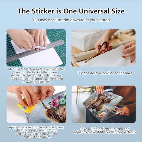 Universal Laptop Skin Sticker with 2 Wrist Pad Skins, Waterproof Scratch Resistant Vinyl Laptop Cover Decal, Cut to Fit for 11–15.6 Inch MacBook HP Dell Lenovo, Flowers Highland Cattle - color: Flowers Highland Cattle