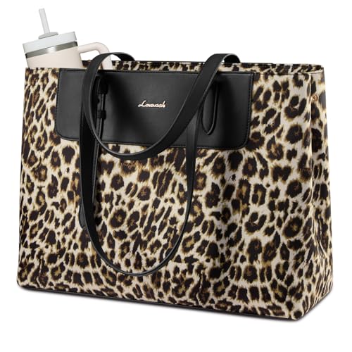LOVEVOOK Laptop Tote Bag for Women 15.6 Inch, Water-Resistant Work Tote Bag Large Capacity Computer Bag Briefcase Handbag - color: Leopard, size: 17.3Inch