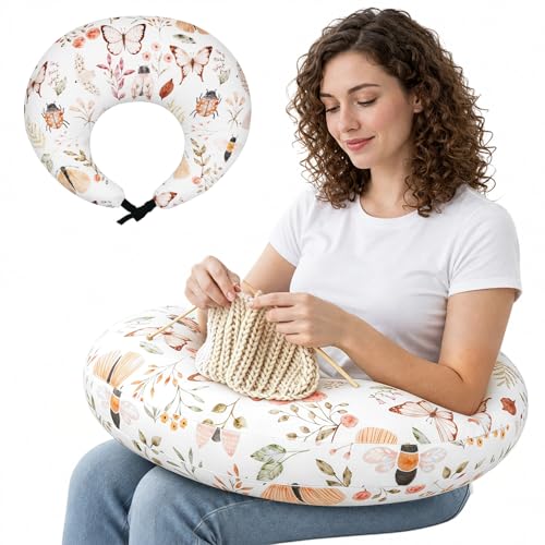 Ergonomic U-Shaped Gaming & Lap Pillow for Crocheting - Cute Butterfly & Wild Flower Crochet Pillow with Elbow & Arm Support, Lap Desk Pillows for Reading, Playing or Crocheting, Suitable for Adults - color: Butterfly & Wild Flower