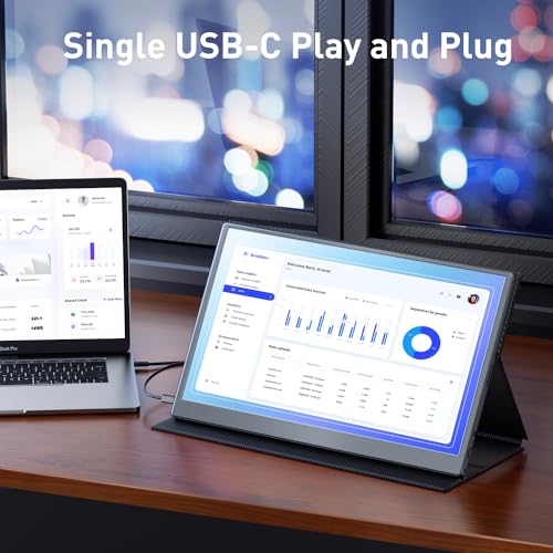 cocopar Portable Monitor 15.6 Inch 1080P FHD 60Hz 60% sRGB Travel Monitor with Speaker HDMI USB-C Second Screen for Laptop MacBook Surface PC Xbox PS4/5, VESA Mountable, with Full Cover Stand - size: 15.6