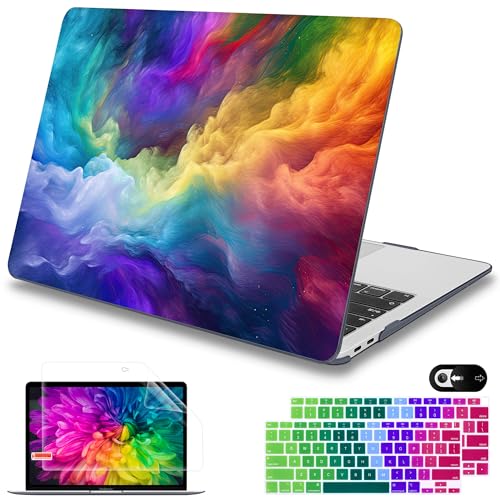 Mektron Case for MacBook Air 13 inch M1 A2337 A2179 A1932,Hard Cover 2018-2021 Air 13-inch with Touch ID, Exclusively Designed Protective Shell with Keyboard Skin+Screen Protector, Rainbow Cosmic - color: Rainbow Cosmic