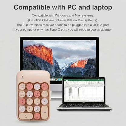 Lomiluskr Cute Wireless Number Keypad with 2.4G USB Receiver, 18 Colorful Round Keys Numpad, Portable Financial Accounting Numeric Keyboard, Suitable for PC, Laptop (Milk Tea) - color: Milk Tea