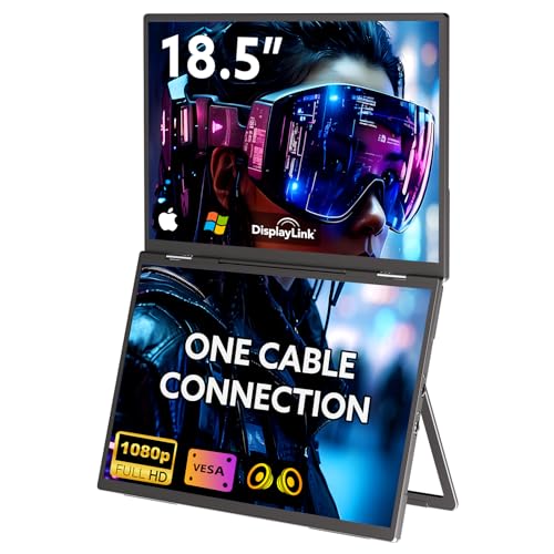 18.5'' Portable Dual Monitor, One Cable Laptop Screen Extender, FHD 1080P 100Hz Type-C USB-A HDMI, Folding Stacked Triple Monitor Built-in Stand Speakers for Laptop Desktop Windows Mac(Driver Need) - size: 18.5inch Dual Screen