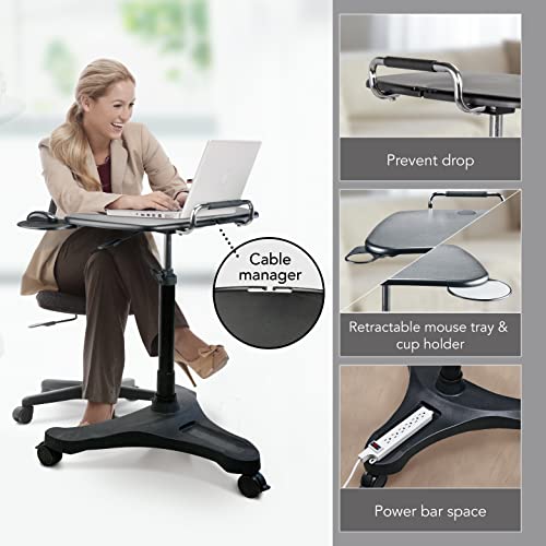 EHO Mobile Laptop Desk Cart with Wheels, Height Adjustable Standing Desk with Pneumatic Lift, Rolling Workstation with Mouse Tray and Cup Holder, Portable Table for Home Office or Classroom - style: Standard Desk