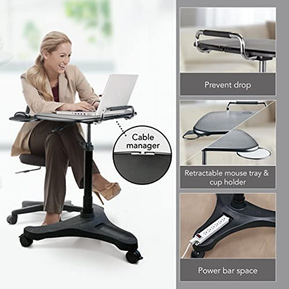 EHO Mobile Laptop Desk Cart with Wheels, Height Adjustable Standing Desk with Pneumatic Lift, Rolling Workstation with Mouse Tray and Cup Holder, Portable Table for Home Office or Classroom - style: Standard Desk