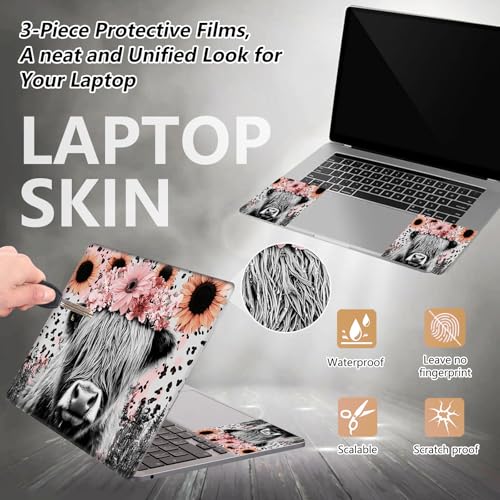 Laptop Skin Sticker for 12.1”-15.6“ Laptops (Fits 13”, 13.3”, 14”, 15”, 15.4”) | Protective Universal Reusable Vinyl Art Decal Cover | Waterproof & Scratch-Resistant-Highland Cow w/Pink Floral Crown - color: Highland Cow with Pink Floral Crown